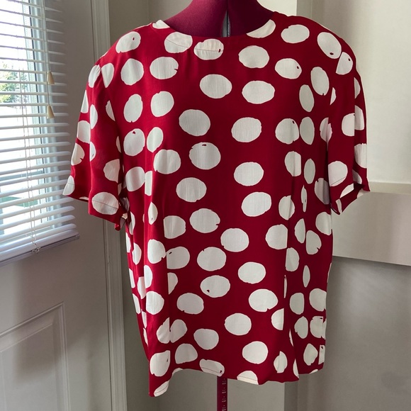 Rena Rowan  for Saville women red and white shoulder padded top. Size 16W. Used - Picture 2 of 8